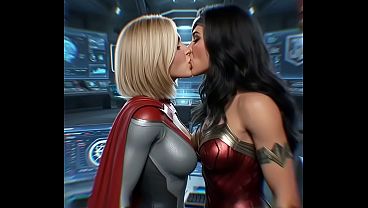 Wonder Woman x Power Girl lesbian action (Injustice 2 )(AI generated )